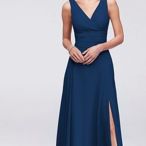 David’s Bridal long tank bridesmaid dress marine